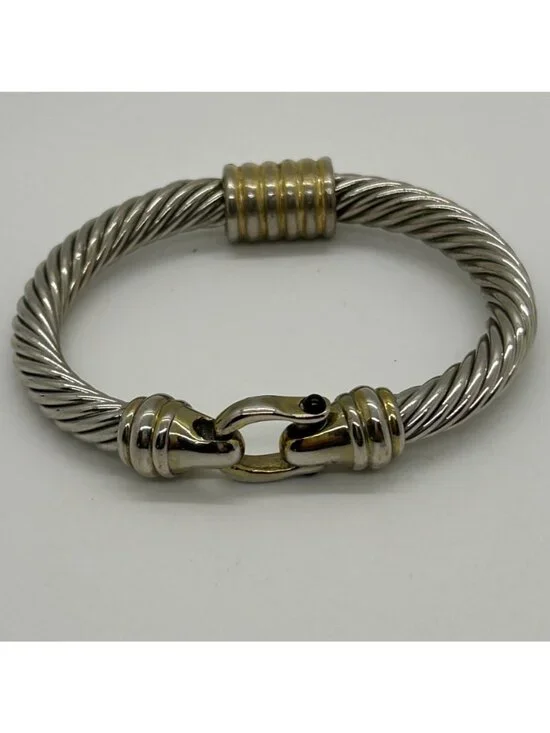 Silver & Gold-Tone Renaissance Magnetic Clasp Bracelet Bangle Cuff Two-Tone Link - Picture 2 of 13